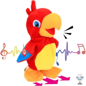 Papagal Interactiv 8", XONGSOR, Jucarie Plus cu Voce Amuzanta, Rosu-Galben, Cadou Educational pentru Copii